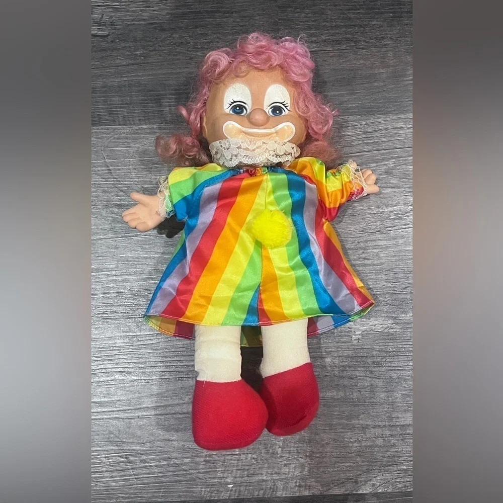 Vintage Colorful Clown Doll with Rainbow Dress